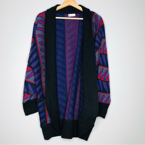 Khunming Sweater Cardigan Knit Shawl open Neck kimono southwest Jacket flames - Picture 8 of 10